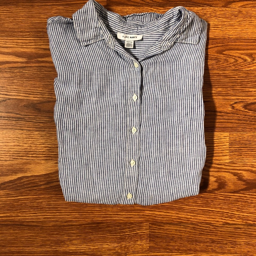 Pure Navy short sleeve linen button up blouse